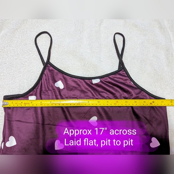 BNWT ladies size L (8/10) slip nightie, deep purple with little heart design - Picture 5 of 16